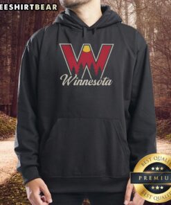 Premium Minnesota Hockey W Logo Hoodie in navy blue with vibrant logo, perfect for fans and casual wear.
