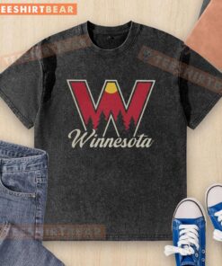 Premium Minnesota Hockey W Logo Washed T-Shirt featuring a stylish design and soft fabric, perfect for fans.
