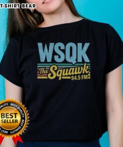Premium Upside Down Ladies Tee from WSQK 94.5 FM Hawkins, featuring a stylish design for radio fans.