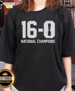 2025 Indiana Hoosiers Ladies Tee celebrating Pretty 16-0 National Champions, featuring team colors and logo.