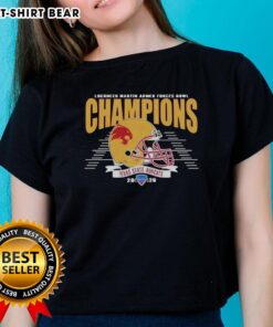 Alt Text: Texas State Bobcats Football champions tee celebrating the 2026 Armed Forces Bowl victory for ladies.