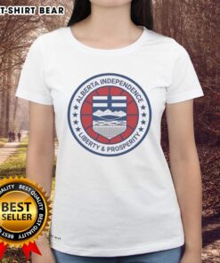 Pretty Alberta Independence Liberty and Prosperity Circle Logo on a stylish ladies tee, perfect for expressing freedom.