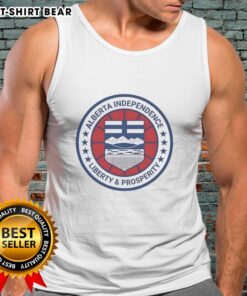 Pretty Alberta Independence Liberty and Prosperity Circle Logo Tank Top, featuring a vibrant design and bold colors.