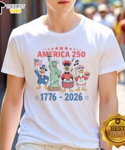 Alt Text: Pretty America 250th Anniversary Goose Cartoon T-Shirt featuring a playful goose design celebrating the milestone.