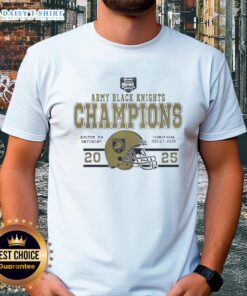 Pretty Army Black Knights Football 2025 Wasabi Fenway Bowl Champions Helmet T-Shirt featuring team logo and vibrant design.