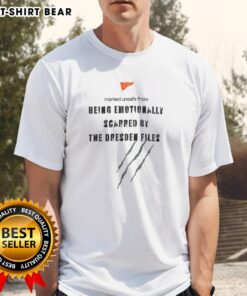 Alt Text: Pretty Being Emotionally Scarred By The Dresden Files T-Shirt featuring a unique design for fans of the series.