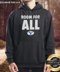 Alt Text: Stylish 'Pretty BYU Cougars Room For All' hoodie in navy blue, perfect for fans showing school spirit and support.