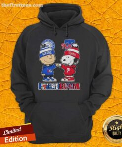 Pretty Charlie Brown fist bump with Snoopy in a Philadelphia sports hoodie for 76ers and Phillies fans.