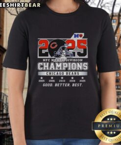 Pretty Chicago Bears NFC North Division Champions 2025 Ladies Tee featuring stylish design and team colors.
