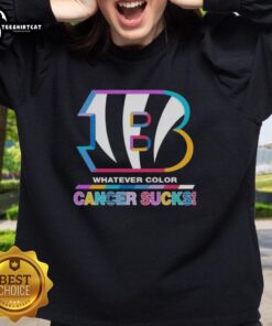 Stylish Cincinnati Bengals sweatshirt featuring colorful design with 'Cancer Sucks' slogan, perfect for fans and support.