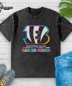 Cincinnati Bengals football washed t-shirt featuring color cancer awareness design, perfect for sports fans.