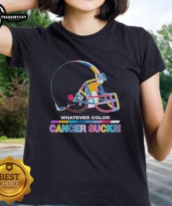 Cleveland Browns football ladies tee in vibrant colors with 'Cancer Sucks' logo, perfect for fans supporting a cause.