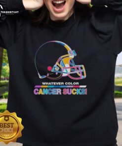 Pretty Cleveland Browns football sweatshirt featuring 'Cancer Sucks' logo in team colors, perfect for fans and supporters.