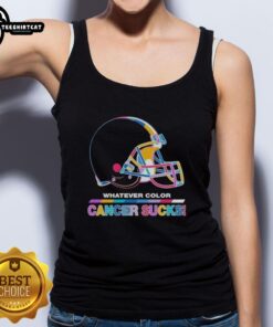 Pretty Cleveland Browns football tank top with colorful 'Cancer Sucks' logo, perfect for sports fans and cancer awareness.
