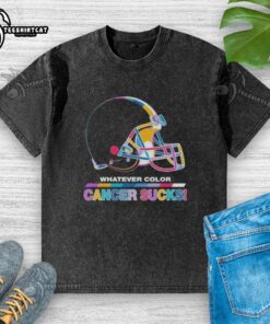 Cleveland Browns Football t-shirt in washed colors featuring 'Cancer Sucks' logo, perfect for fans and awareness.