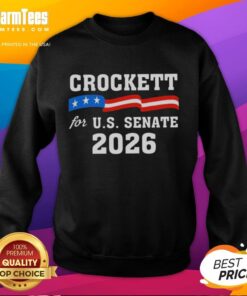 Alt Text: Pretty Crockett For US Senate 2026 sweatshirt in navy blue, promoting the campaign with stylish design and logo.