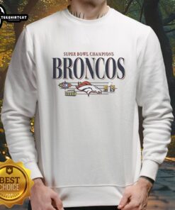Alt Text: Vintage Denver Broncos Super Bowl Champions XXXII XXXIII sweatshirt featuring vibrant team colors and logo design.