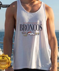 Vintage Denver Broncos Super Bowl Champions tank top featuring designs from XXXII and XXXIII for fans and collectors.