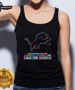 Alt Text: Pretty Detroit Lions football tank top featuring colorful design supporting cancer awareness.