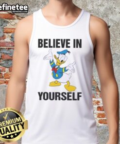 Pretty Donald Duck Believe In Yourself tank top design featuring vibrant colors and motivational text, perfect for Disney fans.