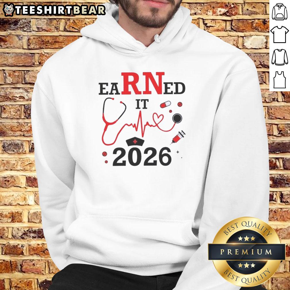 pretty-earned-it-rn-registered-nurse-2026-hoodie Pretty Earned It RN Registered Nurse 2026 hoodie in navy blue, perfect for proud nurses celebrating their profession.