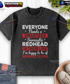 Smartass sarcastic redhead wearing a washed t-shirt, showcasing humor and personality in a casual outfit.