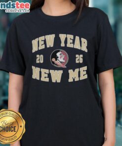 Alt Text: Pretty Florida State Seminoles Football New Year New Me 2026 logo on a stylish ladies tee shirt.