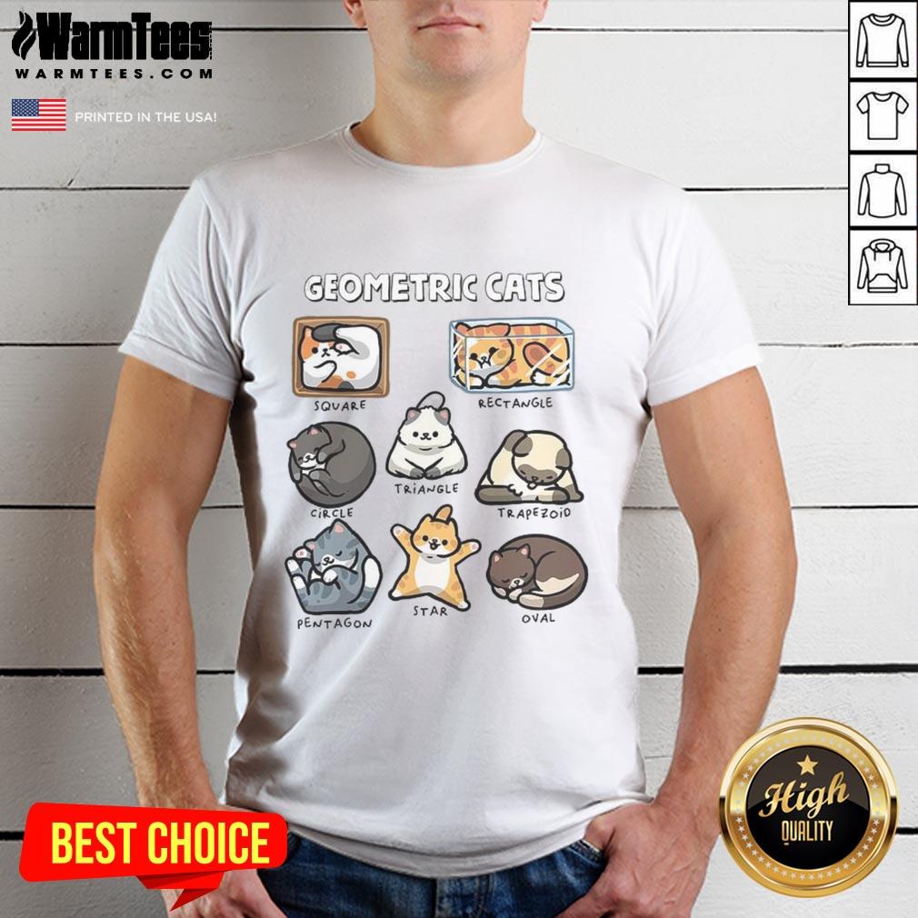 pretty-geometric-cats-t-shirt Pretty Geometric Cats T-Shirt featuring colorful cat designs in a modern geometric style for cat lovers.