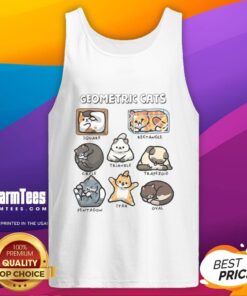 Stylish Pretty Geometric Cats Tank Top featuring colorful cat designs in a trendy geometric pattern for cat lovers.