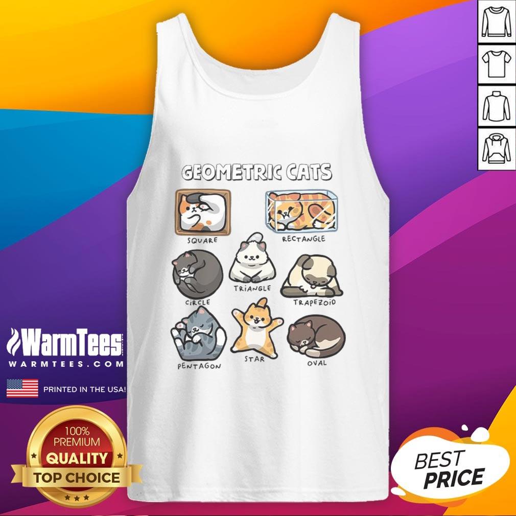 pretty-geometric-cats-tank-top Stylish Pretty Geometric Cats Tank Top featuring colorful cat designs in a trendy geometric pattern for cat lovers.