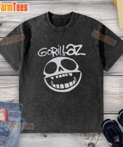 Pretty Gorillaz Band Skull Logo on a Washed T-Shirt, featuring vibrant colors and unique graphic design.