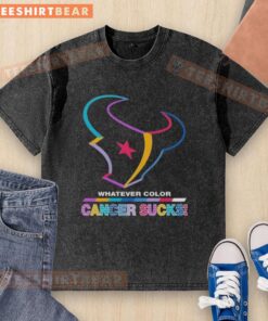 Alt Text: Pretty Houston Texans Football cancer awareness washed t-shirt featuring vibrant logo colors and a supportive message.