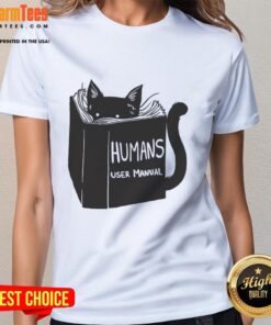 Pretty Humans User Manual for Cats Remix Ladies Tee featuring a playful cat design on a stylish womens shirt.