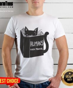 Pretty Humans User Manual For Cats Remix T-Shirt featuring a playful cat design and vibrant colors, perfect for cat lovers.