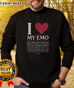 Alt Text: Stylish 'Pretty I Love My Emo' sweatshirt showcasing trendy emo fashion, perfect for expressing individuality and style.
