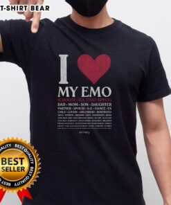 Pretty 'I Love My Emo' T-Shirt design featuring colorful graphics, perfect for emo fashion enthusiasts.