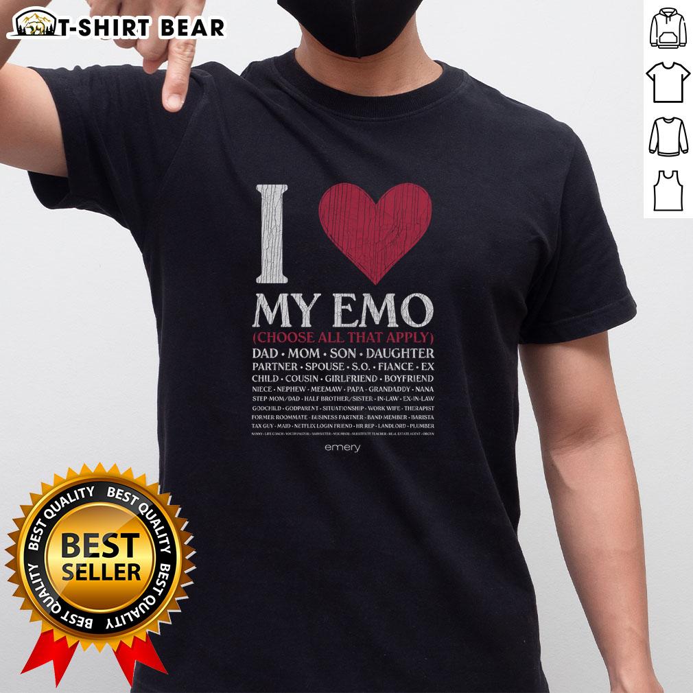 Pretty I Love My Emo Choose All That Apply T Shirt Pretty 'I Love My Emo' T-Shirt design featuring colorful graphics, perfect for emo fashion enthusiasts.