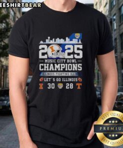 Alt Text: Pretty Illinois Fighting Illini Music City Bowl Champions 2025 t-shirt design featuring team colors and logo.