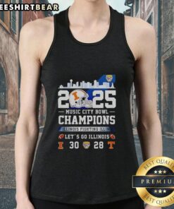 Alt Text: Pretty Illinois Fighting Illini Music City Bowl Champions 2025 tank top celebrating Illinois sports victory.