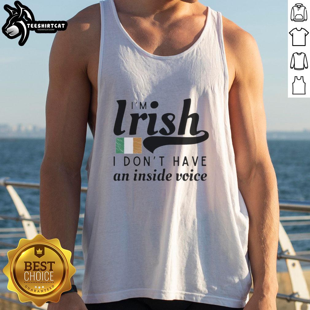 pretty-im-irish-i-dont-have-an-inside-voice-republic-of-ireland-flag-tank-top Model wearing a 'Pretty I'm Irish, I Don't Have an Inside Voice' tank top with the Republic of Ireland flag design.