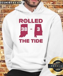 Indiana Hoosiers vs Alabama Crimson Tide hoodie featuring the score 38-3, showcasing team pride and sporty style.