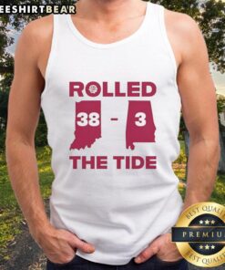 Tank top featuring the Indiana Hoosiers vs Alabama Crimson Tide score 38-3, showcasing team pride and sports rivalry.