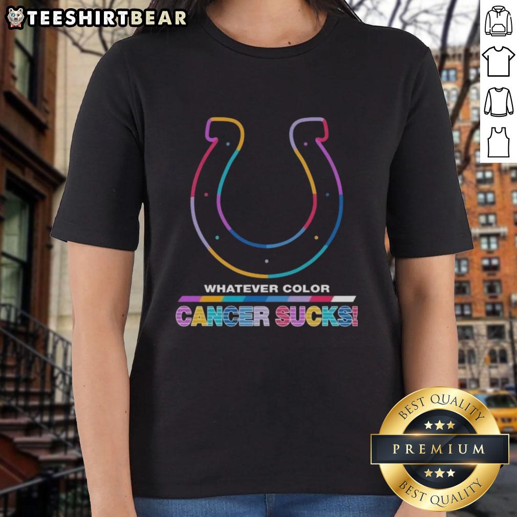 pretty-indianapolis-colts-football-whatever-color-cancer-sucks-logo-colors-ladies-tee Alt Text: Ladies tee featuring the Indianapolis Colts football logo in vibrant colors, supporting cancer awareness.