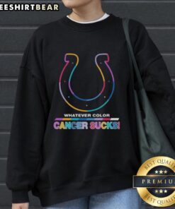 Alt Text: Stylish Indianapolis Colts sweatshirt featuring colorful design supporting cancer awareness and promoting positivity.