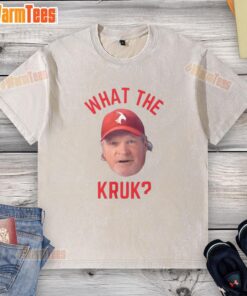 Alt Text: John Kruk wearing a washed T-shirt featuring his big face, celebrating Philadelphia Phillies MLB spirit.
