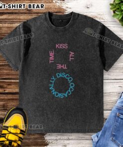 Pretty Kiss All The Time Disco Logo Washed T-Shirt featuring a vibrant disco logo on a soft, stylish shirt.