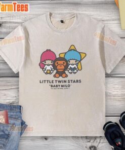 Pretty Little Twin Stars Baby Milo A Bathing Ape washed t-shirt featuring a colorful graphic design on soft fabric.
