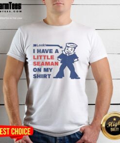 Pretty look featuring a person wearing a T-shirt with a playful seaman graphic design, showcasing a fun nautical theme.