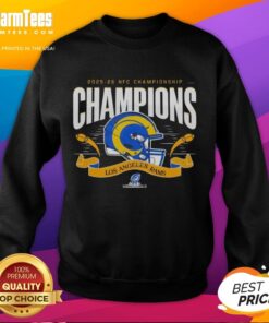 Alt Text: Stylish Los Angeles Rams NFC Championship 2025-26 sweatshirt featuring a large helmet design, perfect for fans.