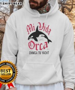 Stylish Pretty Mi Vida Orca Chinga Tu Yacht Hoodie displayed on a hanger, perfect for casual wear and ocean lovers.